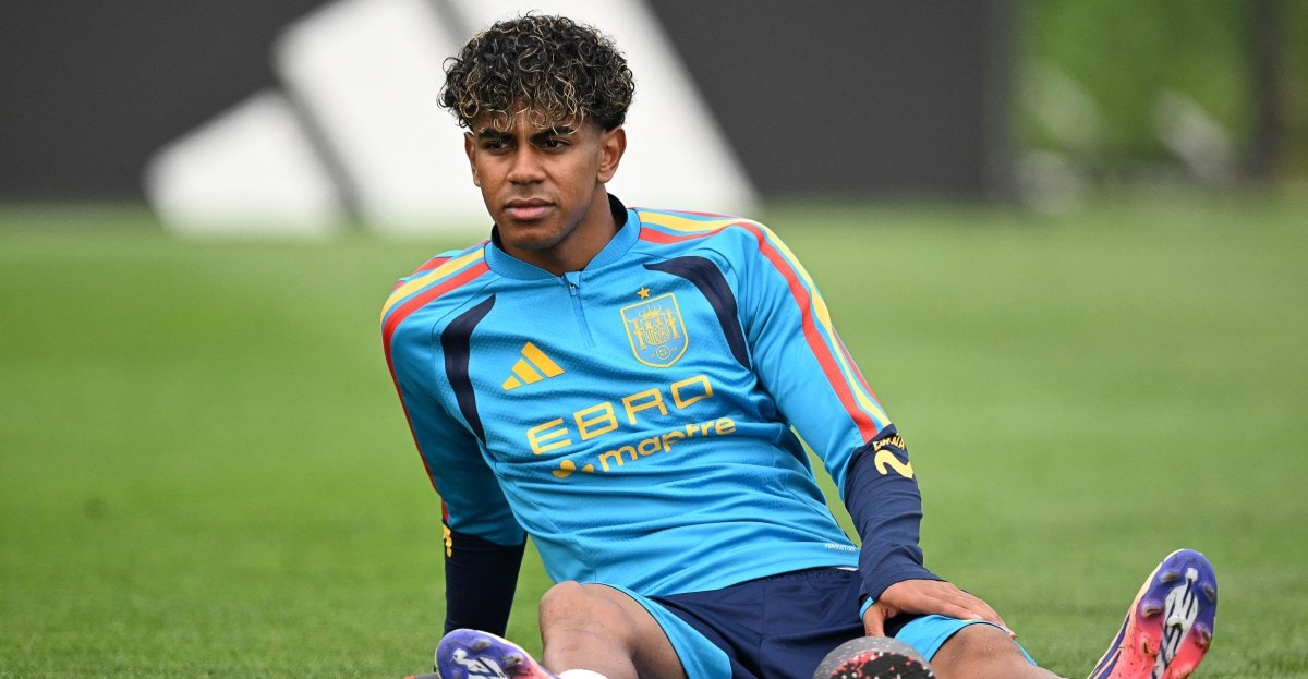 Lamine Yamal à l'entraînement avec l'Espagne avant la finale contre l'Argentine.