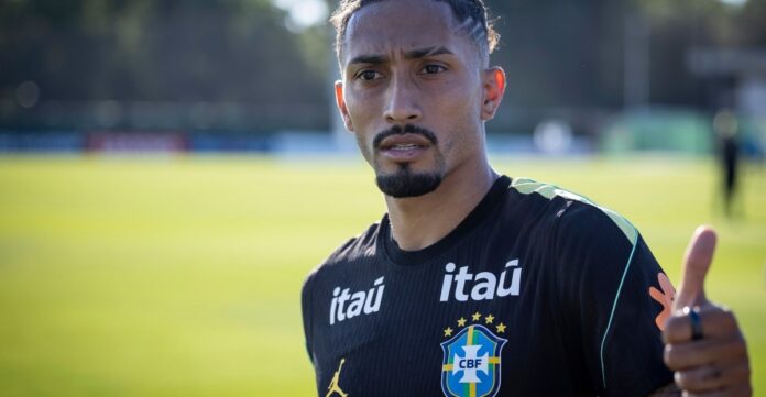 Raphinha à l’entraînement avec la sélection brésilienne.