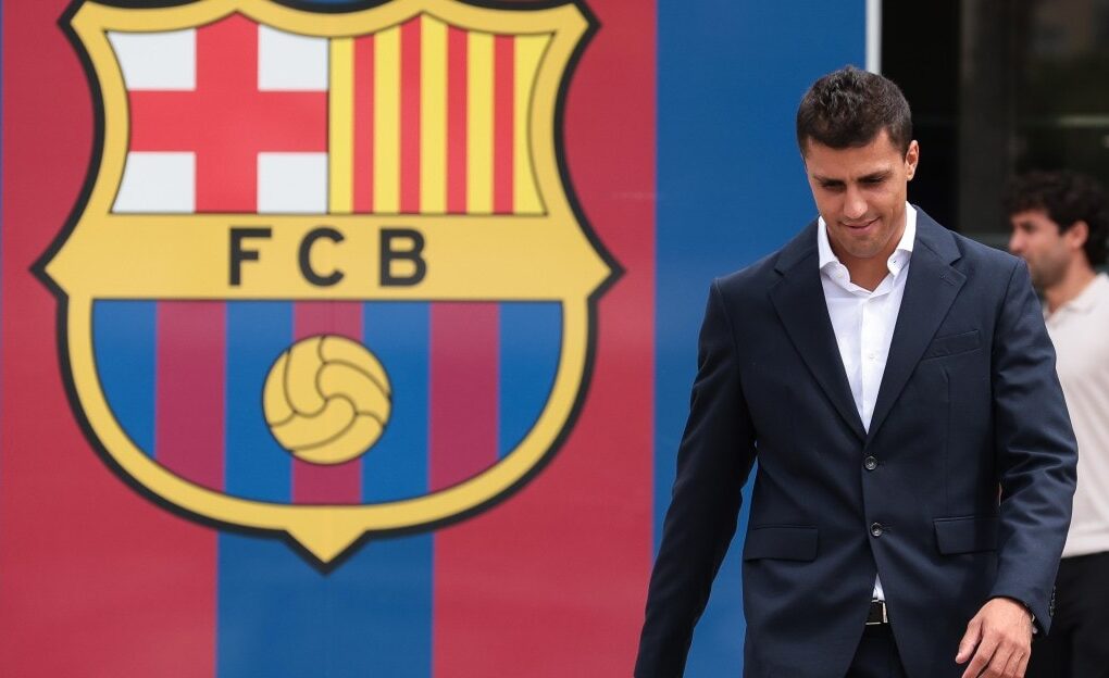 Rodri lors de sa présentation comme nouveau milieu du FC Barcelone.