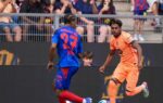 Les joueurs du Barça pendant le match amical remporté 5-2 contre le FC Bâle au St. Jakob-Park.