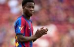 Ebrima Tunkara pendant la préparation de l’équipe première du Barça.