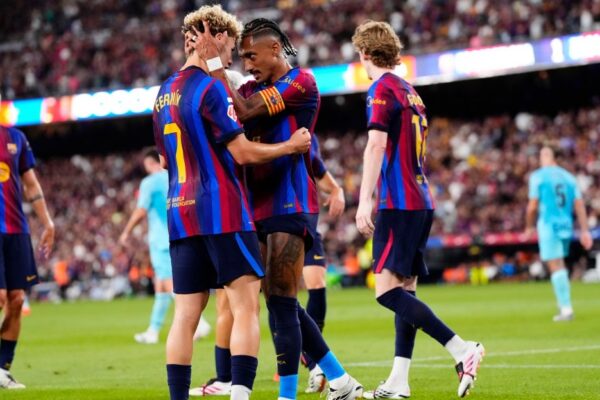 Les joueurs du Barça lors de la victoire face à l’Athletic Club au Camp Nou.