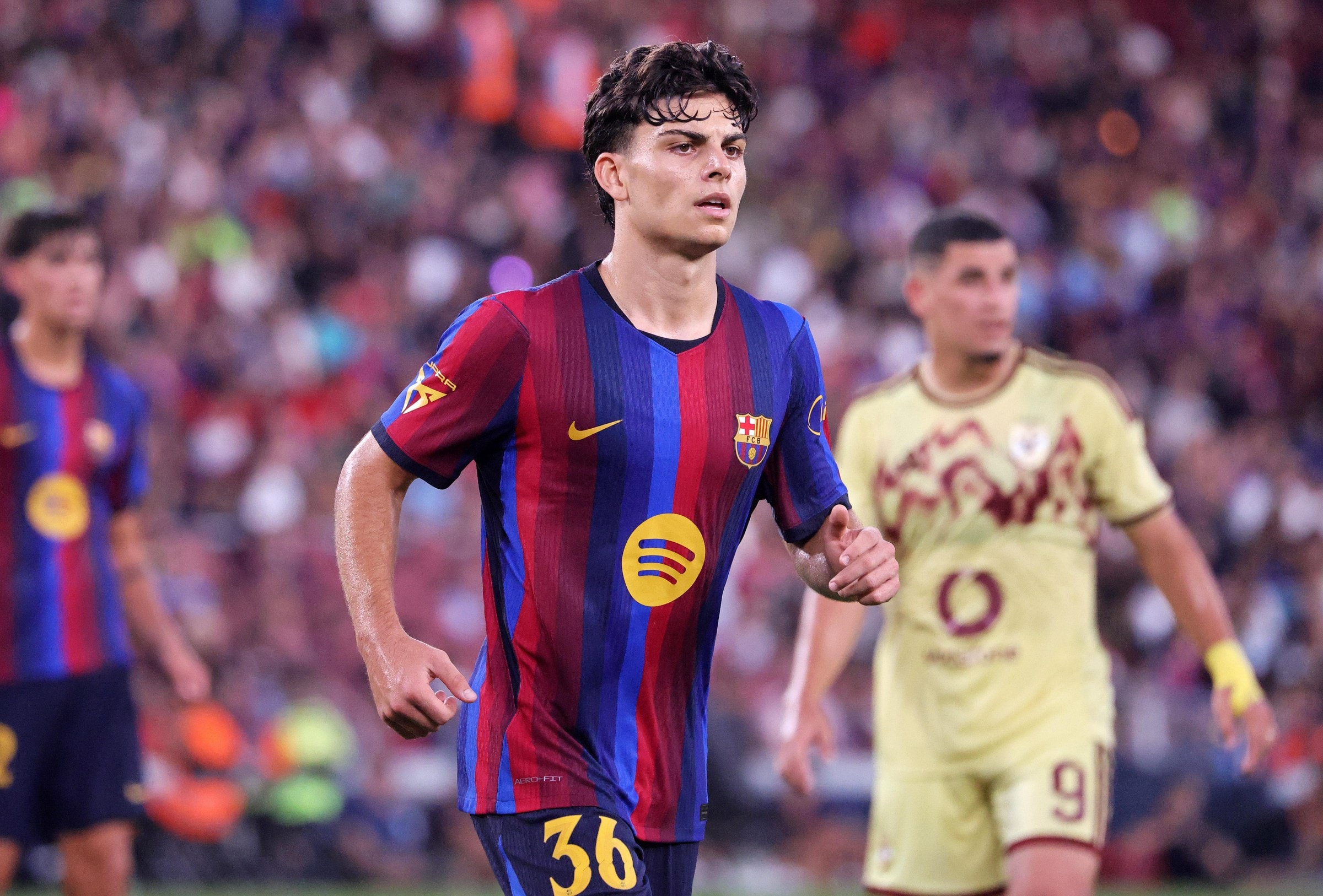 Xavi Espart plays during the match between FC Barcelona and Al Ahly Sporting Club, corresponding to the 61st Joan Gamper Trophy, played at the Spotify Camp Nou, in Barcelona, Spain, on August 19, 2026. (Photo by Joan Valls/Urbanandsport/NurPhoto via Getty Images)