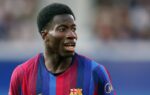 Ebrima Tunkara pendant la préparation du FC Barcelone avec l’équipe première de Hansi Flick.