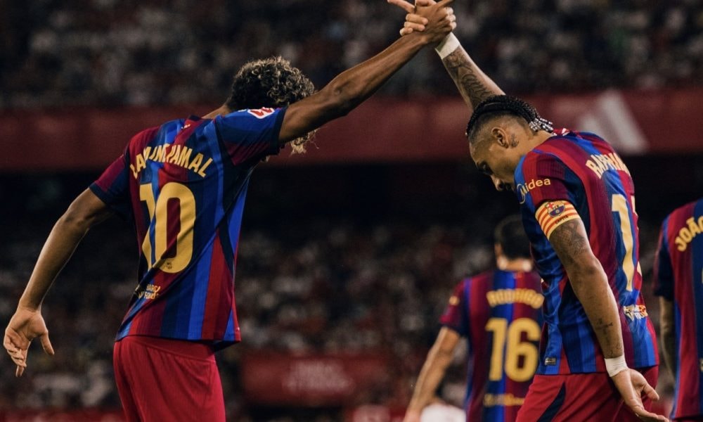Raphinha sous le maillot du Barça lors de la victoire contre Séville.