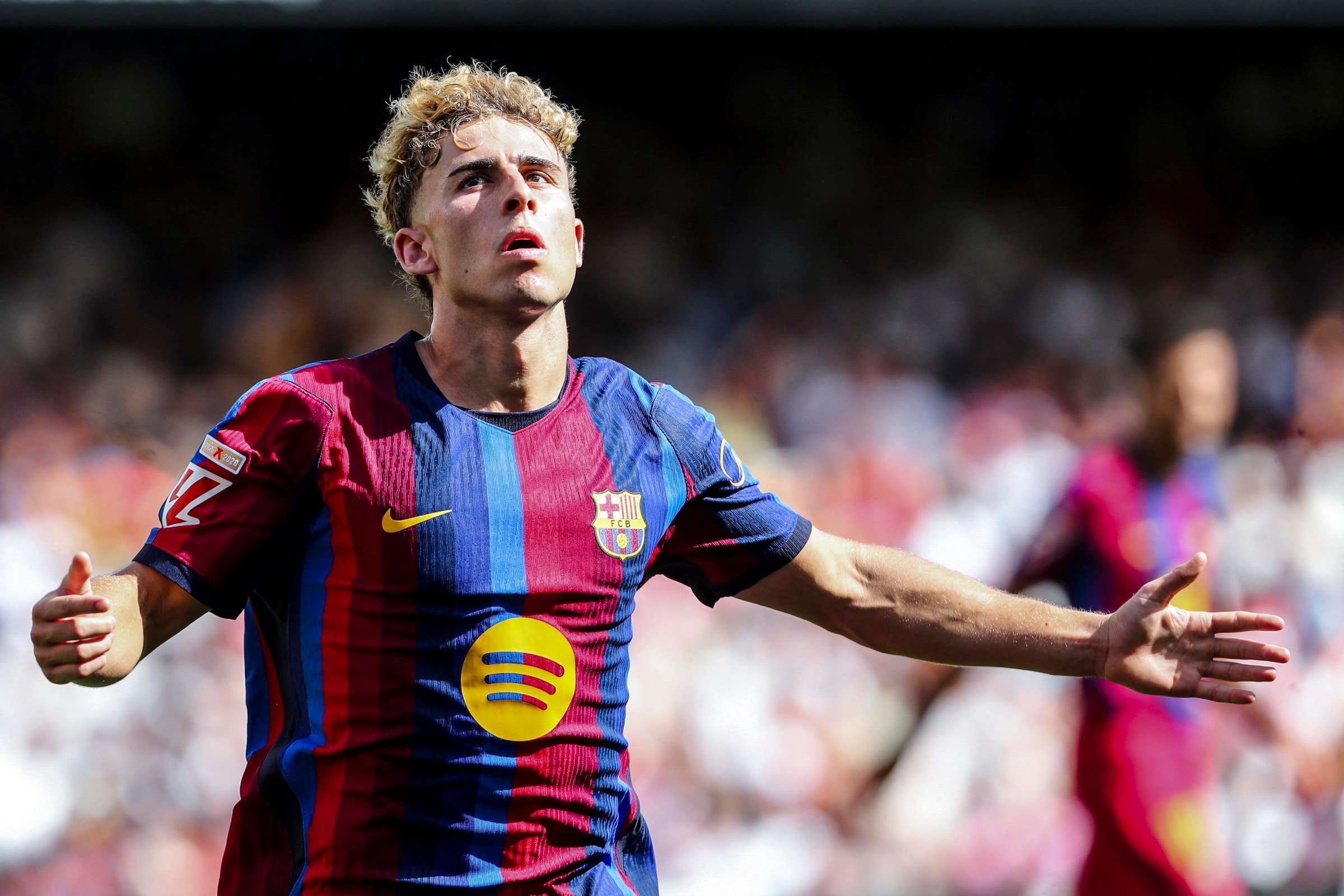 VALENCIA, SPAIN - SEPTEMBER 06: Fermin Lopez of FC Barcelona celebrates a goal during the Spanish league, LaLiga EA Sports, football match played between Valencia CF and FC Barcelona at Mestalla stadium on September 6, 2026, in Valencia, Spain. (Photo By Ivan Terron/Europa Press via Getty Images)