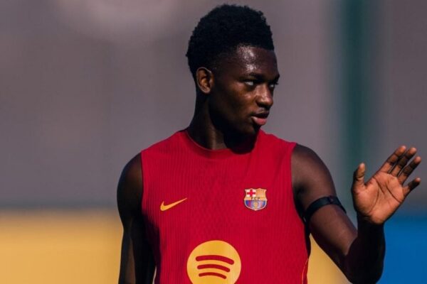 Jesse Bisiwu pendant une séance d’entraînement du FC Barcelone.
