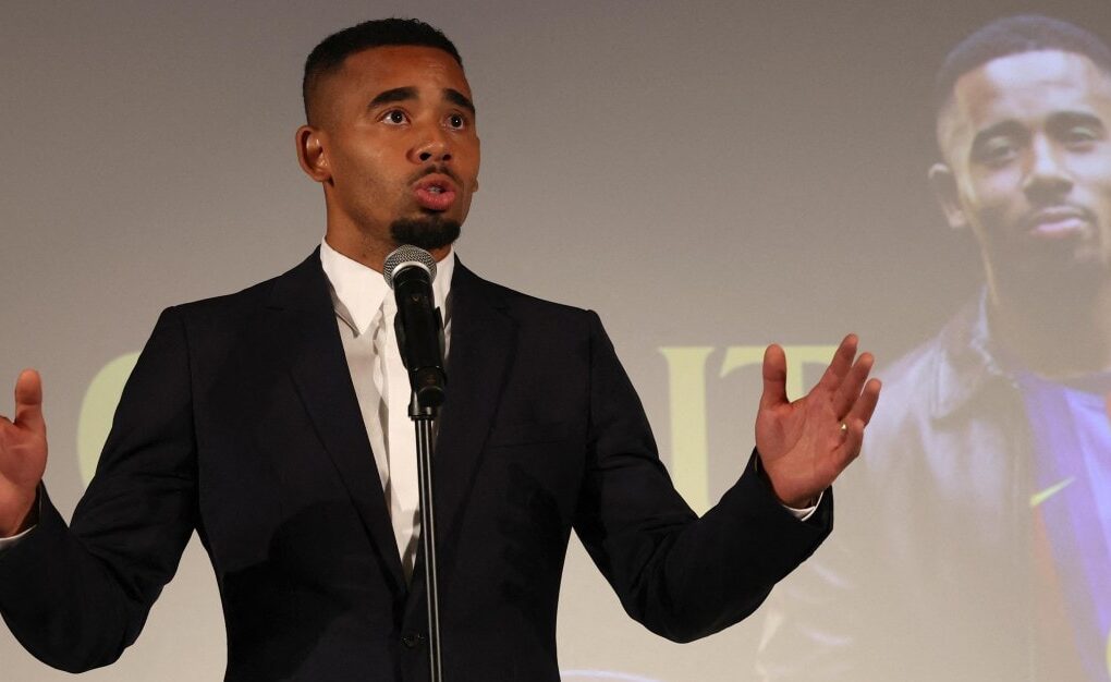 Gabriel Jesus lors de sa présentation au Camp Nou après son transfert au FC Barcelone.