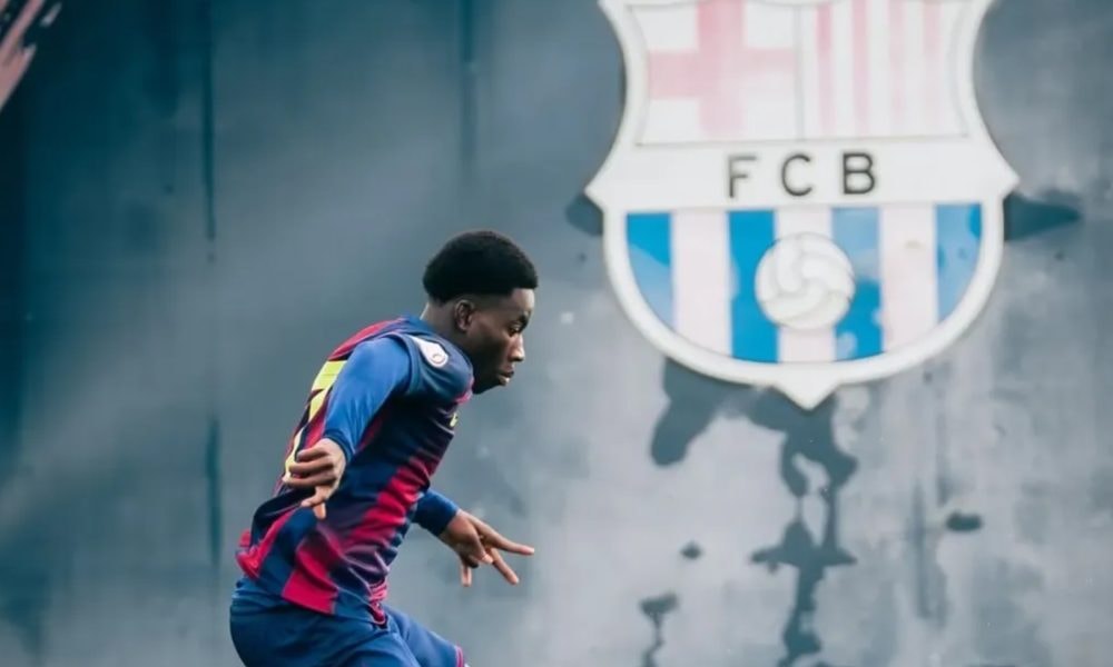Ebrima Tunkara lors d’un entraînement avec le FC Barcelone.