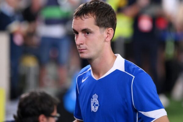 Marc Casadó avec le maillot du Deportivo avant sa blessure à la clavicule.