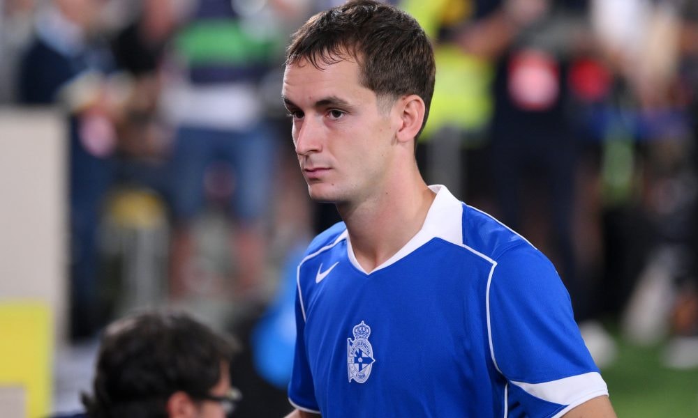 Marc Casadó avec le maillot du Deportivo avant sa blessure à la clavicule.