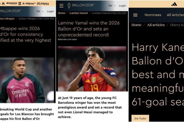 Lamine Yamal, présenté comme le vainqueur dans l’un des trois articles publiés par ballondor.com.
