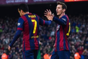 Pedro Rodríguez et Lionel Messi, anciens coéquipiers sous le maillot du Barça.
