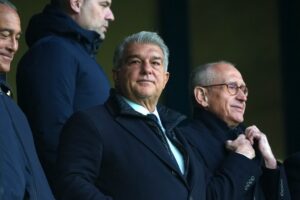 Joan Laporta lors d’une prise de parole sur Lamine Yamal et le Ballon d’Or.
