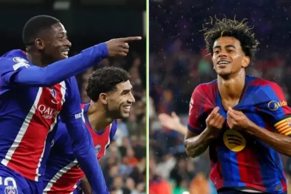 Lamine Yamal et Ousmane Dembélé lors d’une confrontation entre le Barça et le PSG.
