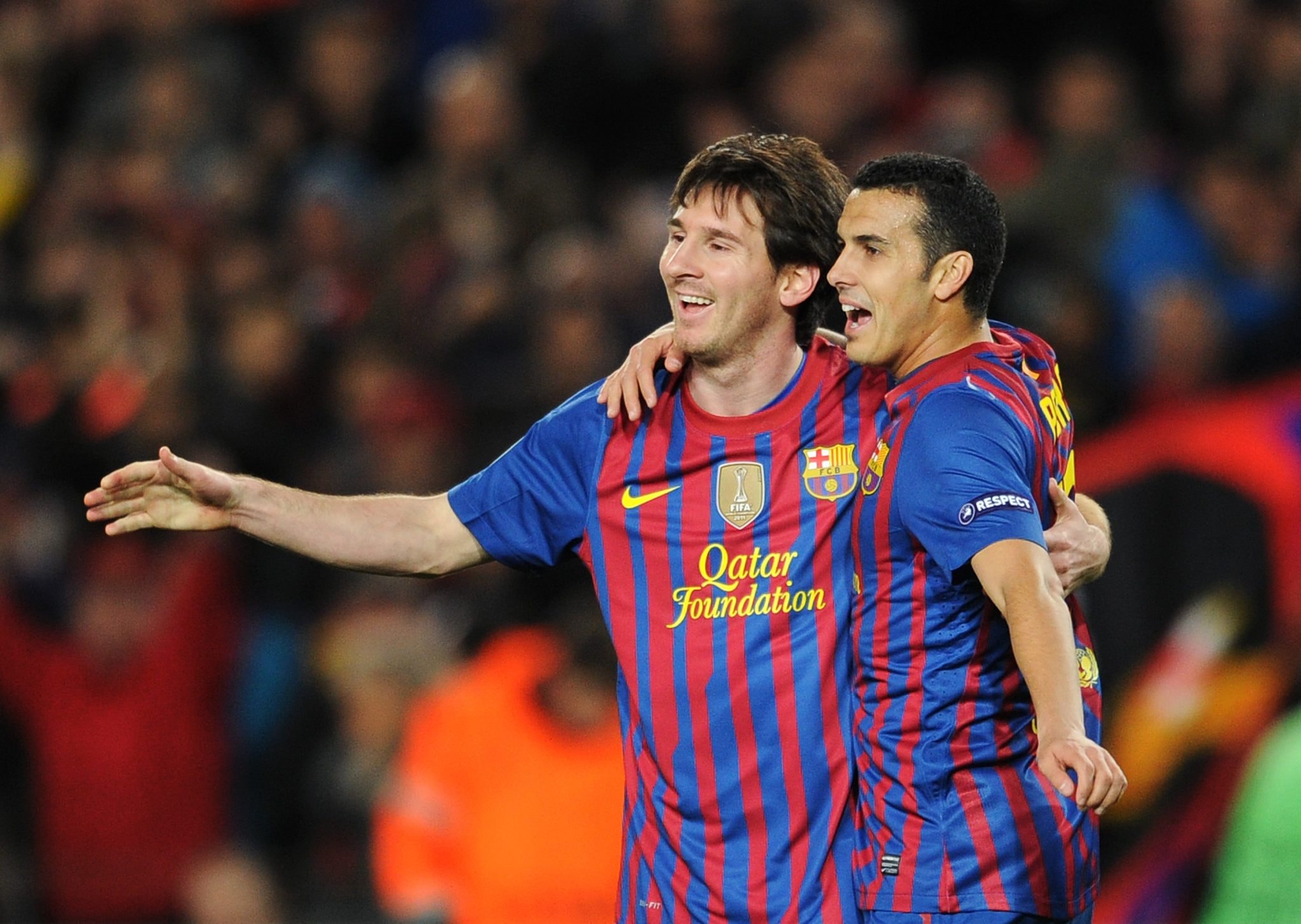 Pedro Rodríguez et Lionel Messi, légendes du Barça