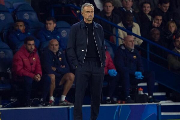 Luis Enrique, entraîneur du Paris Saint-Germain, lors d’une conférence de presse.