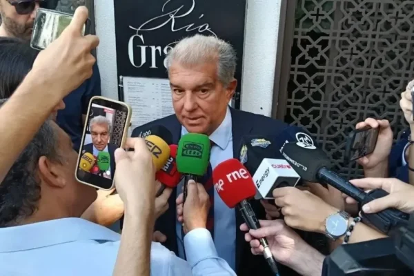 Joan Laporta, président du Barça, lors d’une prise de parole.