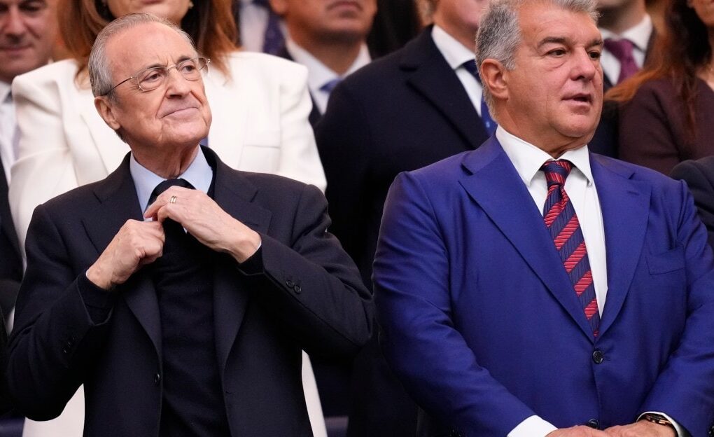 Les écussons du Real Madrid et du FC Barcelone illustrent l'affaire Negreira.